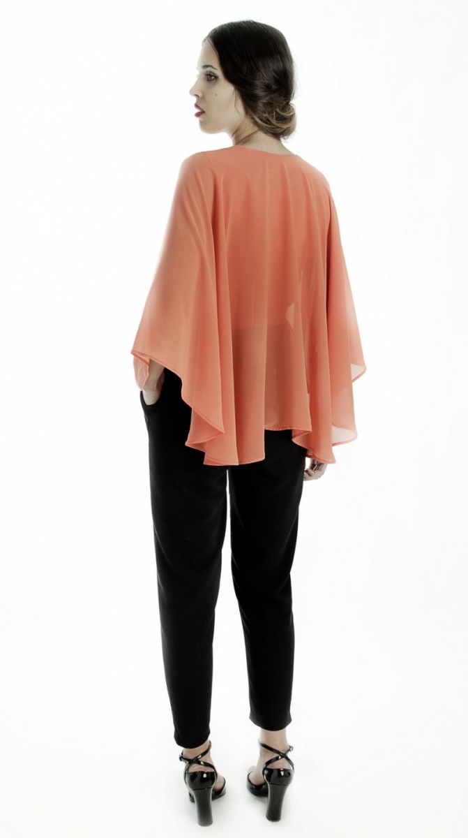 jumpsuit mono de vestir bicolor naranja y negro con capa arimoka para boda